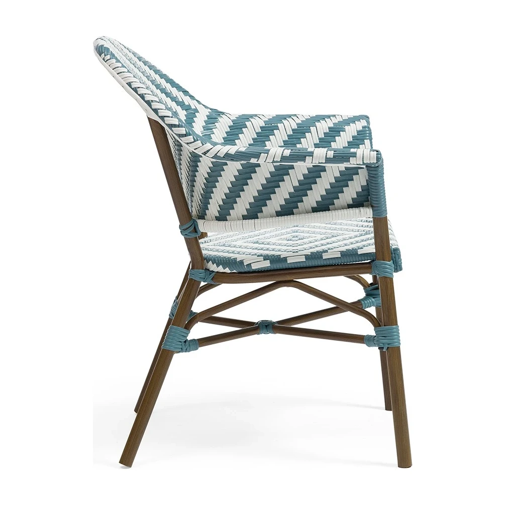 Fauteuil de bistrot PATMOS - tressage pointillé gris / blanc