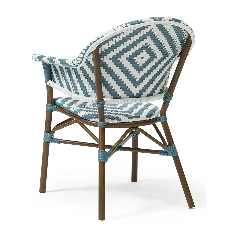 Fauteuil de bistrot PATMOS - tressage pointillé gris / blanc