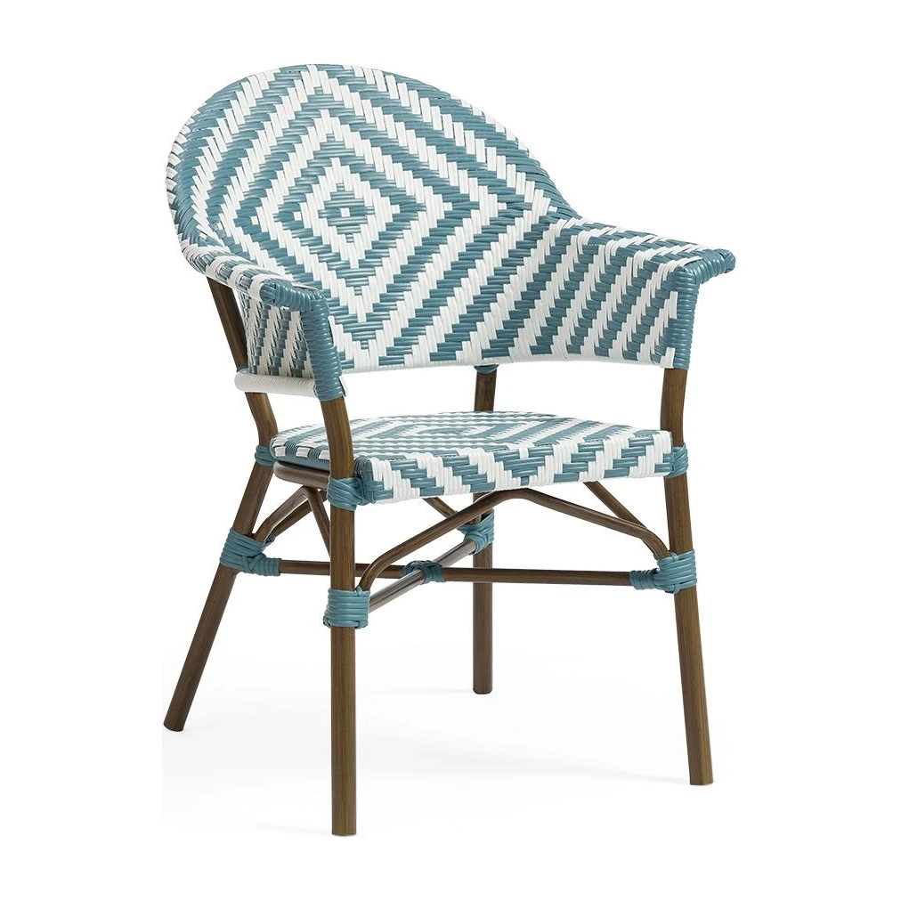 Fauteuil de bistrot PATMOS - tressage pointillé gris / blanc