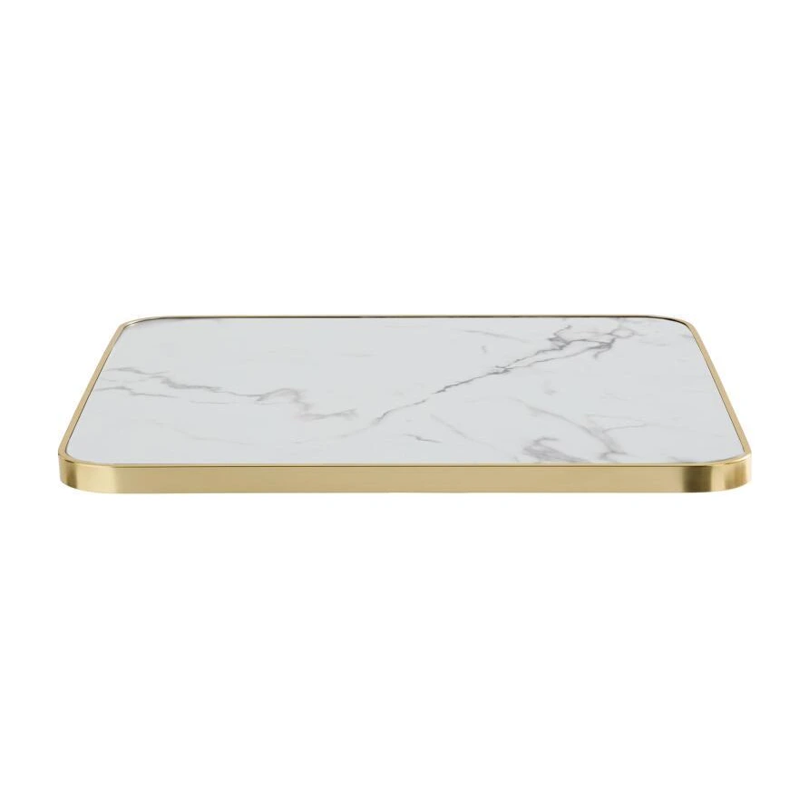 Plateau de table GORDES - carré 60x60 marbre blanc liseré doré