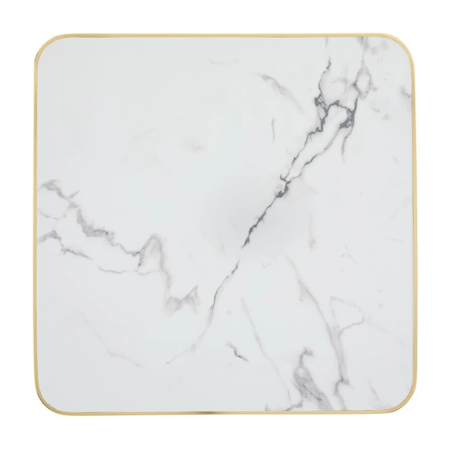 Plateau de table GORDES - carré 60x60 marbre blanc liseré doré