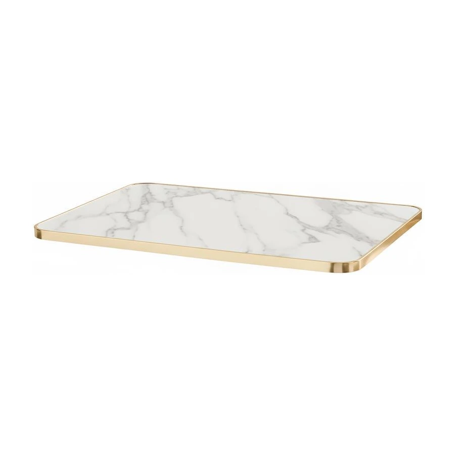 Plateau de table ORANGE - rectangulaire 110x70 marbre blanc liseré doré
