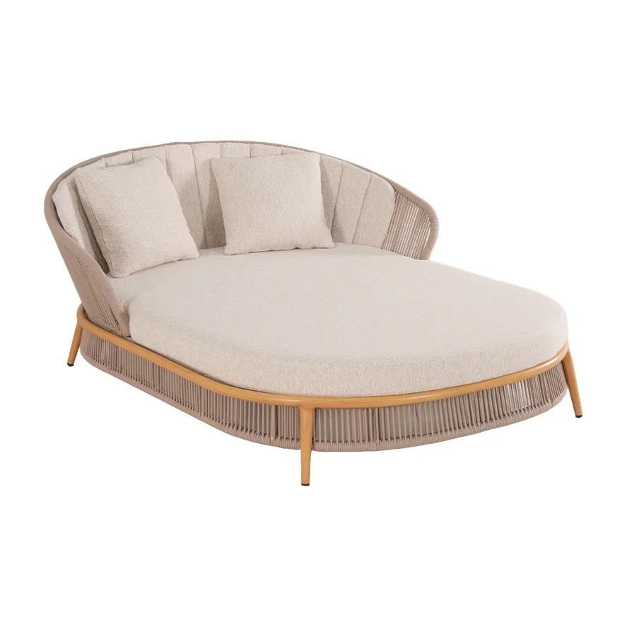 Lit de repos de terrasse cordage FORMENTERA - cordage sable, structure effet bois