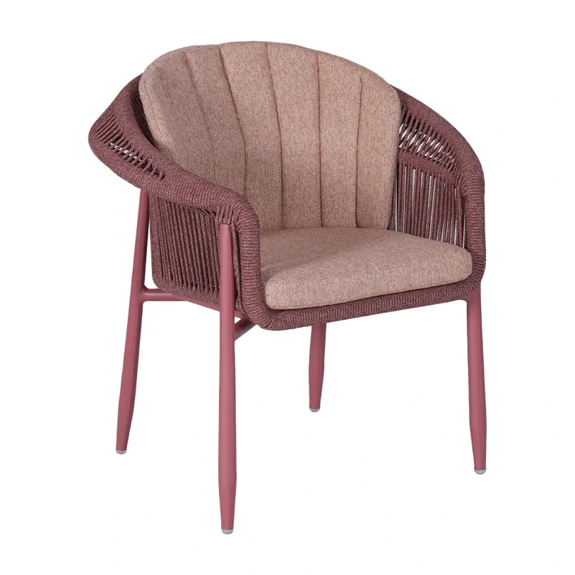 Fauteuil de terrasse BANDOL - cordage bordeaux, coussins rose poudré