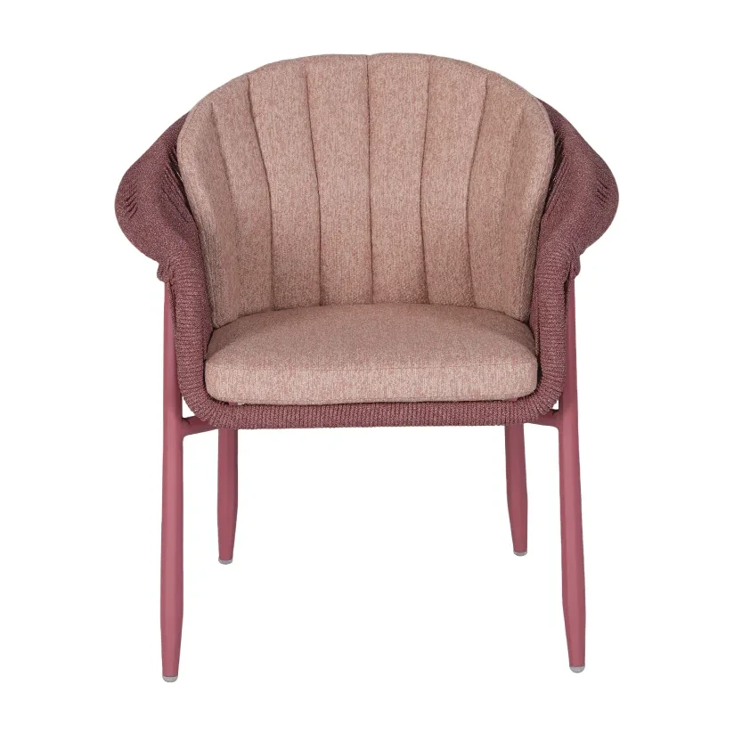 Fauteuil de terrasse BANDOL - cordage bordeaux, coussins rose poudré