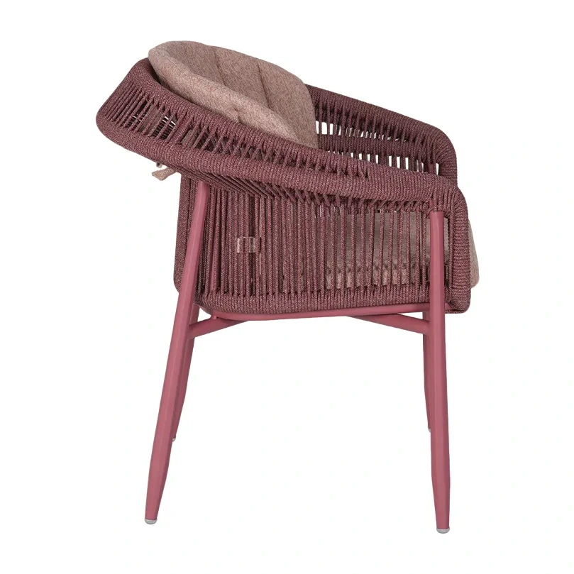 Fauteuil de terrasse BANDOL - cordage bordeaux, coussins rose poudré