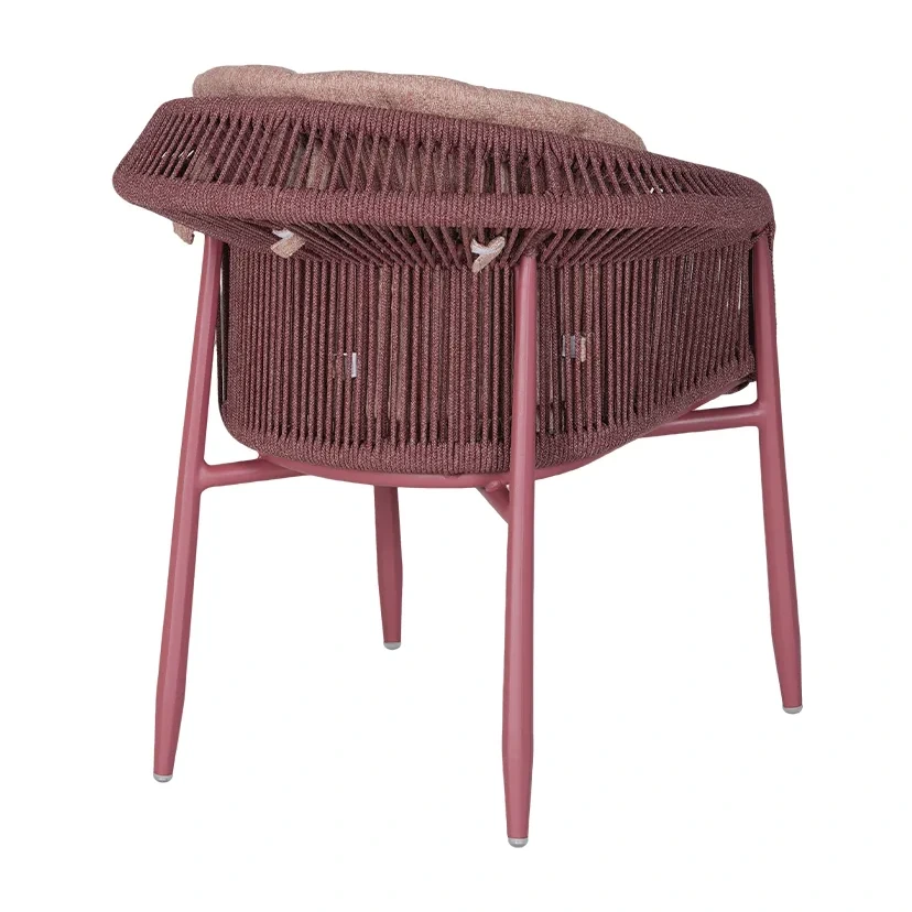 Fauteuil de terrasse BANDOL - cordage bordeaux, coussins rose poudré