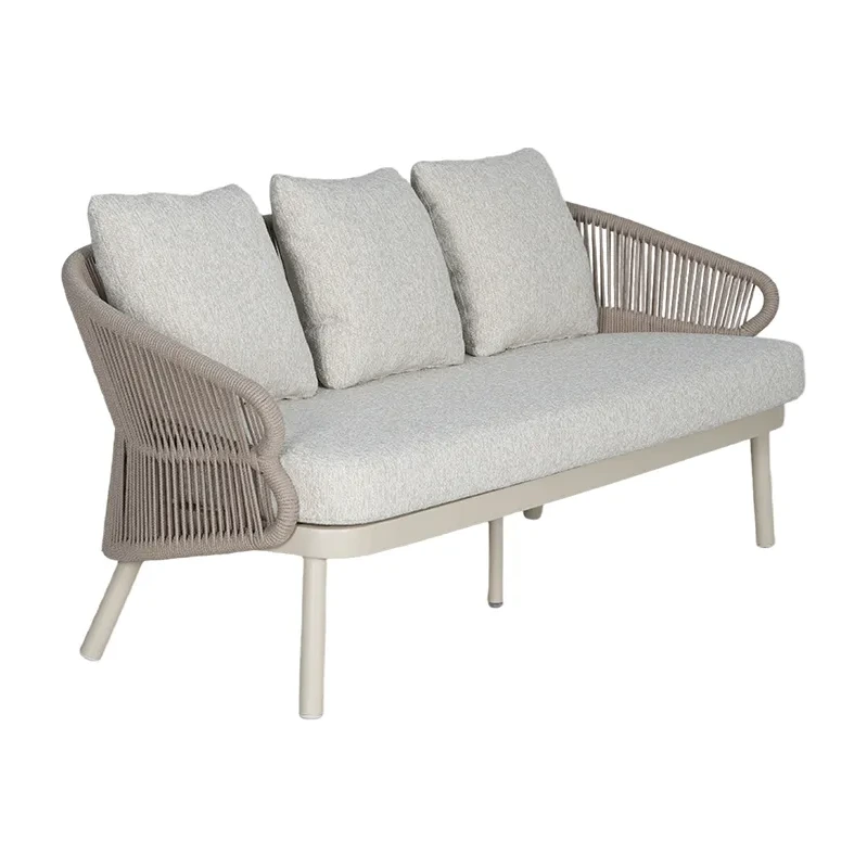 Salon de terrasse cordage SAINT-TROPEZ - cordage sable, table gigogne pivotante