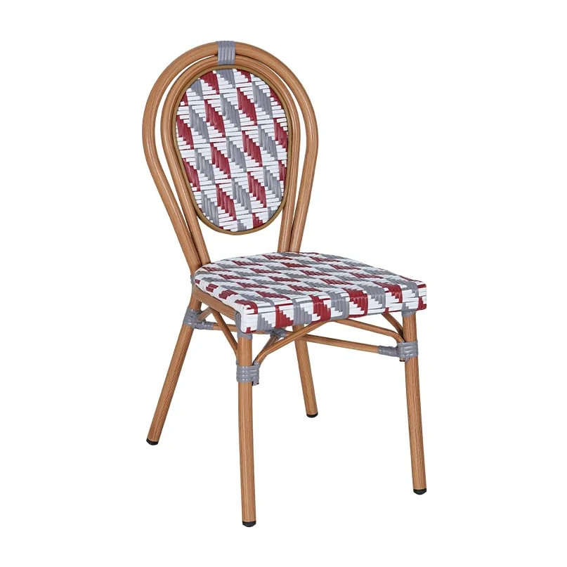 Chaise de bistrot RASPAIL - tressage diagonal bordeaux / gris / blanc