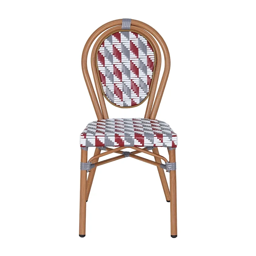 Chaise de bistrot RASPAIL - tressage diagonal bordeaux / gris / blanc