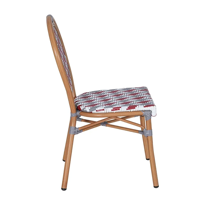 Chaise de bistrot RASPAIL - tressage diagonal bordeaux / gris / blanc