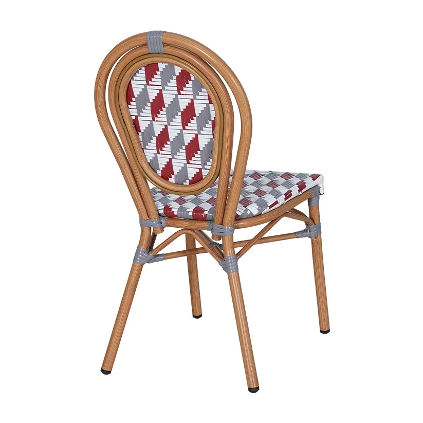 Chaise de bistrot RASPAIL - tressage diagonal bordeaux / gris / blanc
