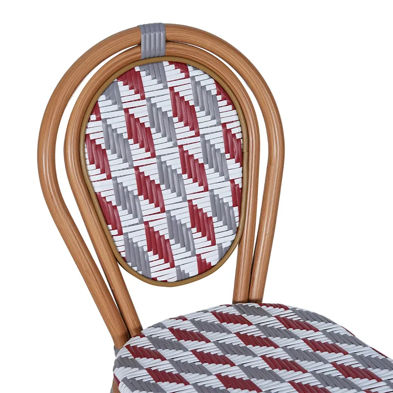 Chaise de bistrot RASPAIL - tressage diagonal bordeaux / gris / blanc