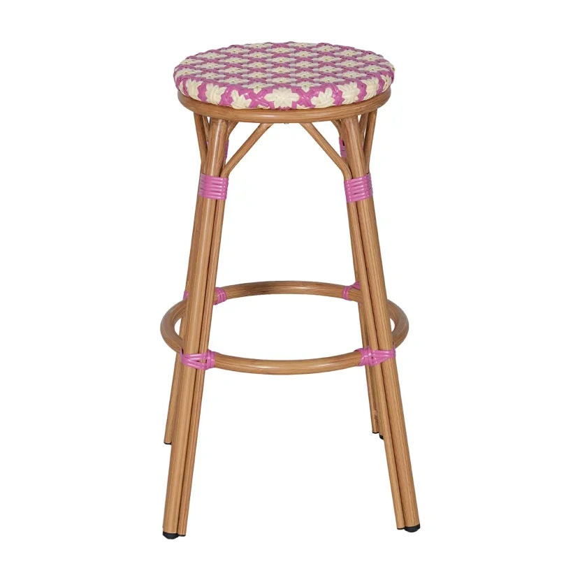 Tabouret de bistrot PIGALLE - tressage rose / crème