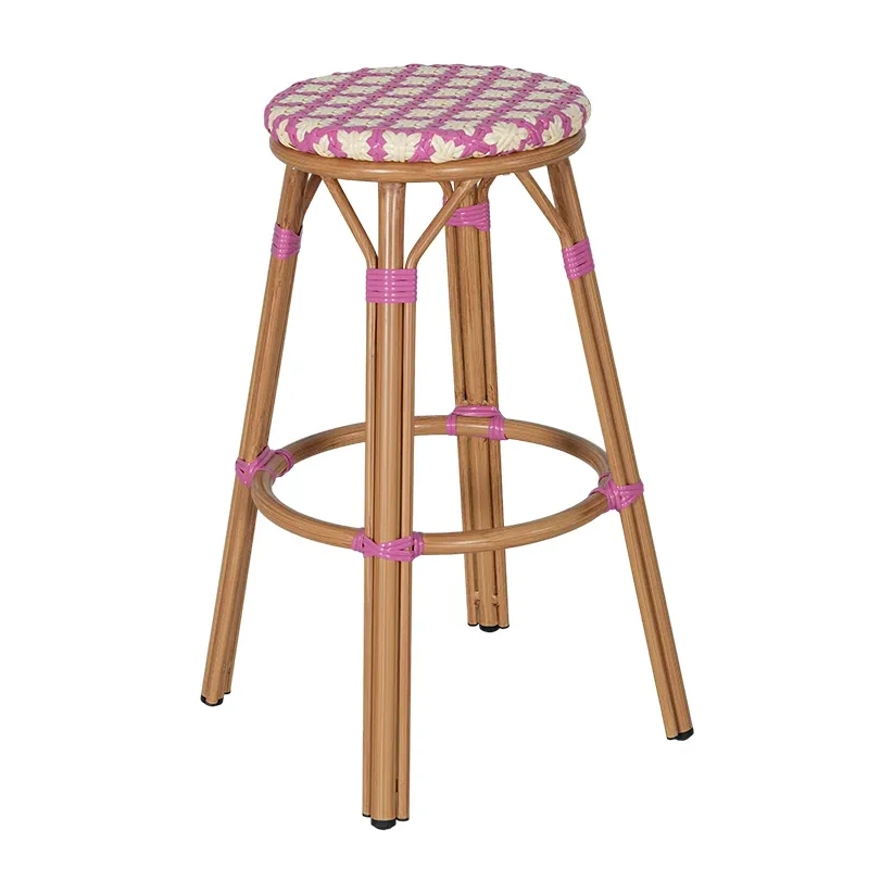 Tabouret de bistrot PIGALLE - tressage rose / crème
