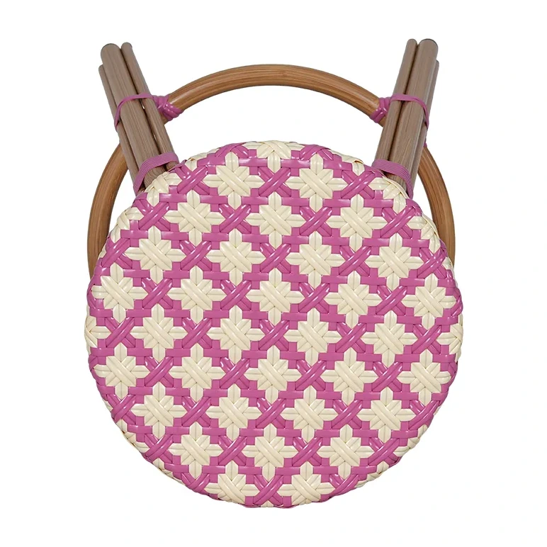 Tabouret de bistrot PIGALLE - tressage rose / crème