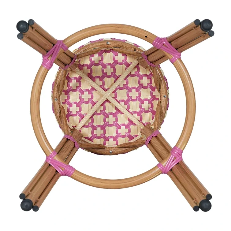 Tabouret de bistrot PIGALLE - tressage rose / crème