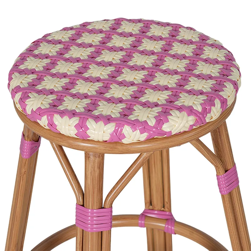 Tabouret de bistrot PIGALLE - tressage rose / crème