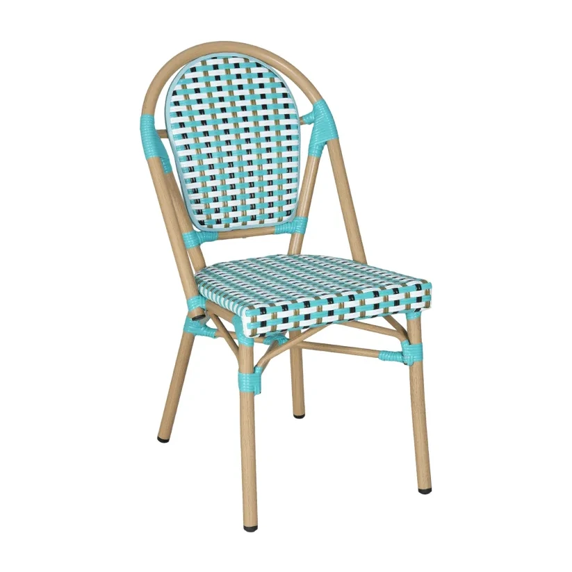 Chaise de bistrot VAVIN - tressage pointillé turquoise / blanc