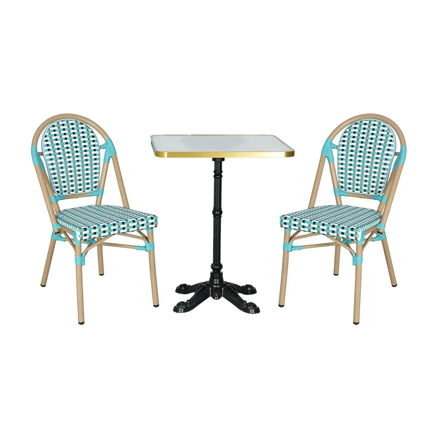 Chaise de bistrot VAVIN - tressage pointillé turquoise / blanc
