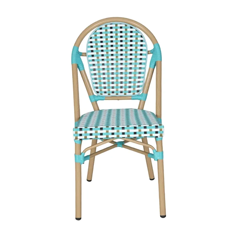 Chaise de bistrot VAVIN - tressage pointillé turquoise / blanc