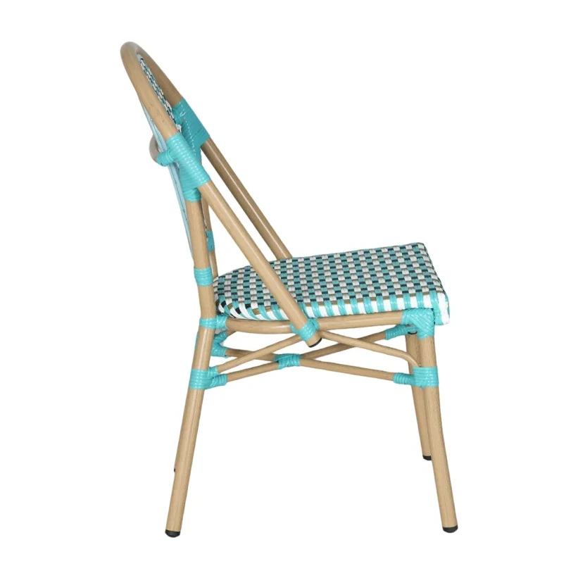 Chaise de bistrot VAVIN - tressage pointillé turquoise / blanc