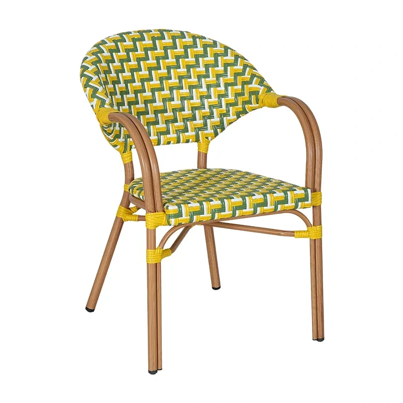 Fauteuil de bistrot BERCY - tressage chevron vert / jaune