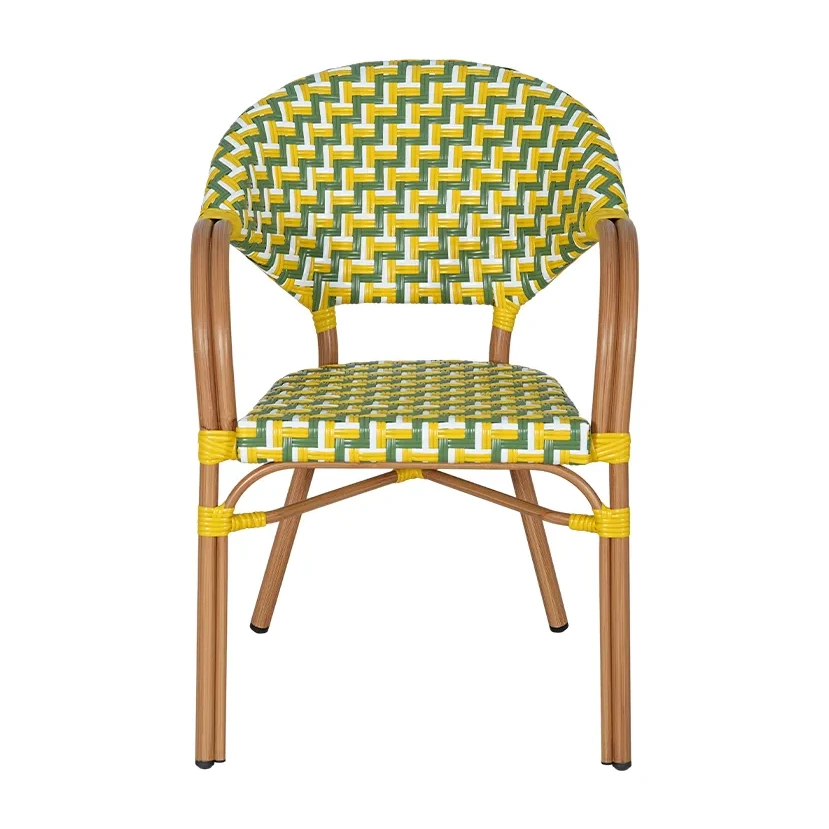 Fauteuil de bistrot BERCY - tressage chevron vert / jaune