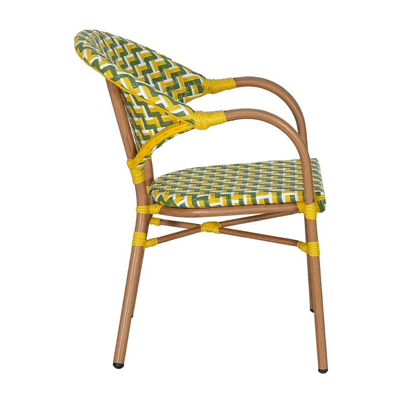 Fauteuil de bistrot BERCY - tressage chevron vert / jaune