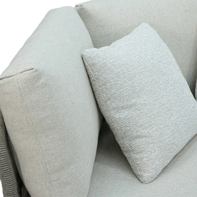 Lit de repos de terrasse cordage PAMPELONNE - cordage gris clair, coussins crème